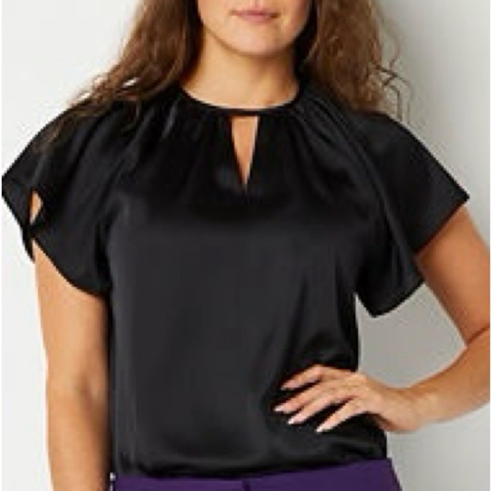 Worthington‎ Black Blouse with Keyhole Neckline